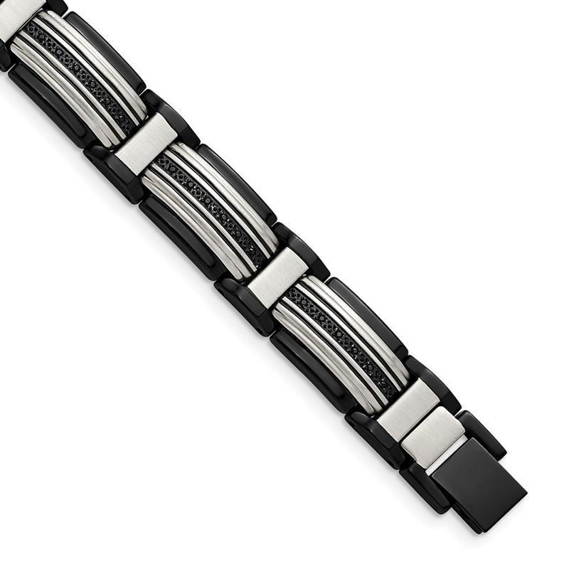 Kazi Luxury Steel Polished Black Ip-Plated With Black Cz 875in Link Bracelet 146$